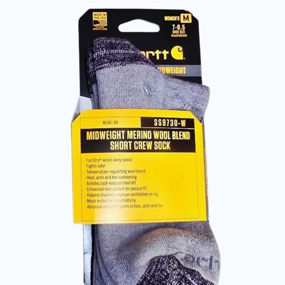 Carhartt Midweight Merino Wool Blend Short Crew Sock- Asphalt Heather - Picture 2 of 7